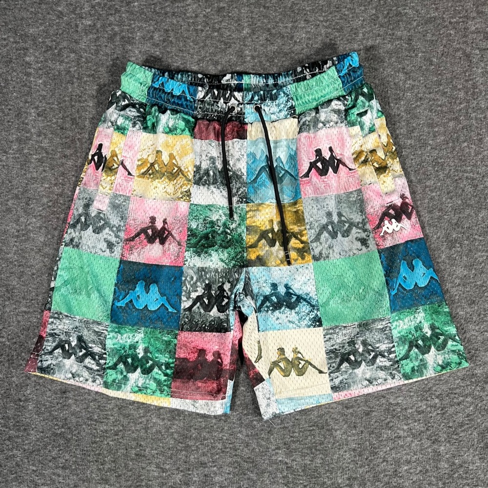 Kappa Mens Mesh Shorts Multi Color Patchwork Omini Logo Print Medium Athletic